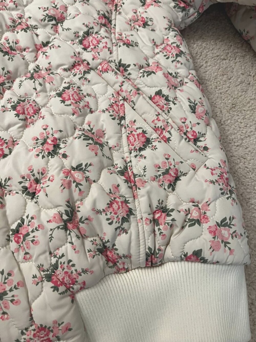 Mable Mallory Oversized Floral Bomber Jacket SMALL Cream Pink Anthropologie - Picture 10 of 13